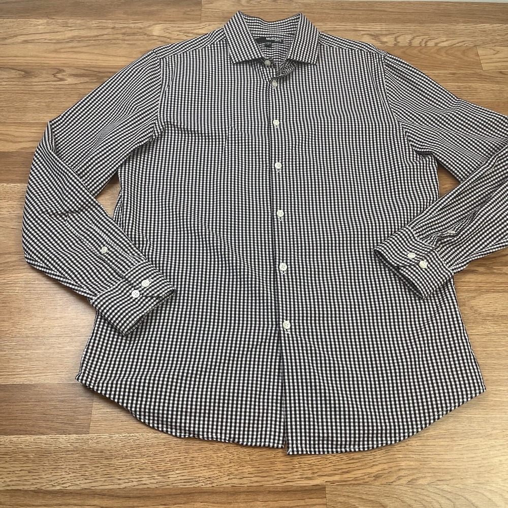 Murano Slim Fit Button Down Long Sleeve Shirt‎ Men's Size Large Brown White